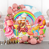 Allenjoy Lollipop Candyland Rainbow Round Birthday Backdrop