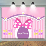 Allenjoy Lovely Bows Floral Pink Stripe Girl Birthday Backdrop