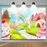 Allenjoy Lovely Rainbow Candy Land Dessert Birthday Backdrop