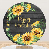 Allenjoy Lovely Sunflower Wooden Round Happy Birthday Backdrop