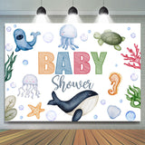 Allenjoy Lovely Undersea Creatures White Baby Shower Backdrop