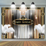 Allenjoy Luxurious Gold Silver Line Feather Birthday Backdrop