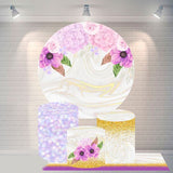 Allenjoy Marble Texture Flower Round Happy Birthday Backdrop