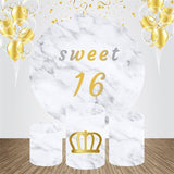 Allenjoy Marble Texture Round 16Th Birthday Backdrop Kit