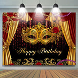 Allenjoy Masquerade Glitter Curtain Happy Birthday Backdrop