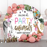 Allenjoy Monstera Animals Circle Happy Birthday Backdrop