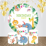 Allenjoy Monstera Animals Round Birthday Party Bakcdrop Kit