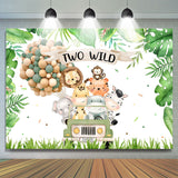 Allenjoy Monstera Two Wild Animals 2Nd Birthday Backdrop