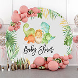 Allenjoy Monsteras Cute Dinosaurs Round Backdrop Baby Shower