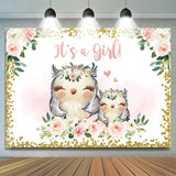 Allenjoy Mother Owl And Baby Owl Floral Baby Shower Backdrop