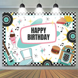 Allenjoy Music Disc White Happy Birthday Backdrop Party