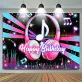 Allenjoy Music Headphones Glitter Lights Happy Birthday Backdrop