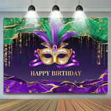 Allenjoy Mystical Masquerade Purple Happy Birthday Backdrop