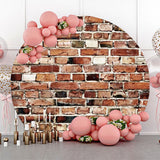 Allenjoy Natural Brown Brick Wall Round Birthday Backdrop