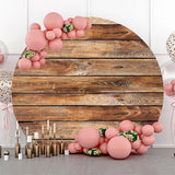 Allenjoy Natural Brown Wooden Plank Round Birthday Backdrop