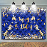 Allenjoy Navy Blue Champagne Ribbion Happy Birthday Backdrop