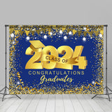 Allenjoy Navy Blue Gold Class 2024 Backdrop Graduation