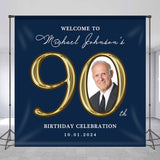 Allenjoy Navy Blue Personalized Photo 90Th Birthday Backdrop