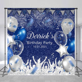 Allenjoy Navy Blue Silver Balloon Custom Birthday Backdrop