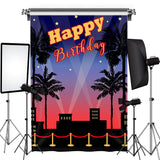 Allenjoy Nightfall Coconut Palm Dim Happy Birthday Backdrop