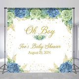 Allenjoy Oh Boy White Blue Floral Custom Baby Shower Backdrop