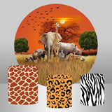 Allenjoy Orange Sky With Animal Wordland Roung Birthday Backdrop