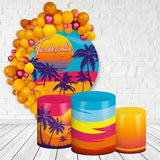 Allenjoy Orange Summer Scenery Round Happy Birthday Backdrop Kit