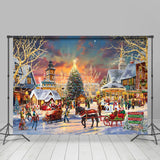 Allenjoy Painting Santa Carriage Christmas Tree Town Backdrop