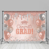 Allenjoy Peach Pink Silver Balloon Congrat Grad Backdrop