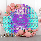 Allenjoy Pearl Curtain Purple Cyan Mermaid Circle Backdrop