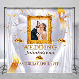 Allenjoy Persoanlized Doves White Curtain Photo Wedding Backdrop