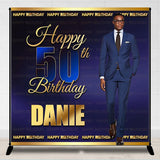 Allenjoy Personalized 50Th Blue Birthday Backdrop With Photo