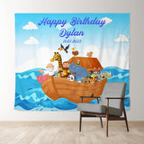 Allenjoy Personalized Animals On A Boat Birthday Backdrop