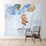 Allenjoy Personalized Bear Balloon Blue Baby Shower Backdrop