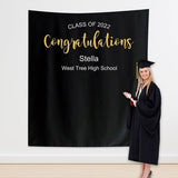 Allenjoy Personalized Black Congrats Grad Backdrop Banner