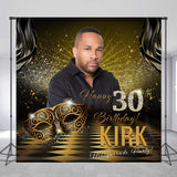 Allenjoy Personalized Black Gold Mask 30Th Birthday Backdrop