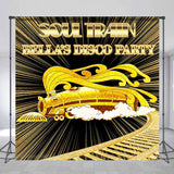 Allenjoy Personalized Black Gold Train Disco Party Backdrop