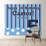 Allenjoy Personalized Blue And White Stripe Birthday Backdrop