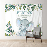 Allenjoy Personalized Blue Elephant Baby Shower Backdrop Banner