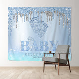 Allenjoy Personalized Blue Footprint Baby Shower Backdrop