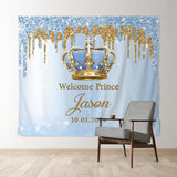 Allenjoy Personalized Blue Glitter Prince Baby Shower Backdrop