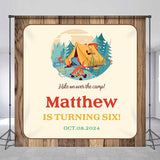 Allenjoy Personalized Brown Wood Camping 6Th Birthday Backdrop