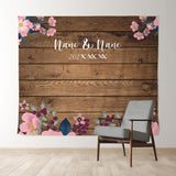 Allenjoy Personalized Brown Wooden Floral Wedding Backdrop