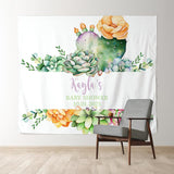 Allenjoy Personalized Cactus Succulent Baby Shower Backdrop