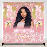 Allenjoy Personalized Champagne Birthday Backdrop With Photo