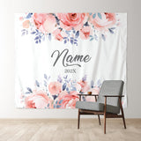 Allenjoy Personalized Couples Name Pink Flower Wedding Backdrop