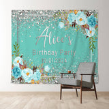 Allenjoy Personalized Diamond Green Floral Birthday Backdrop