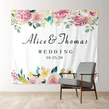 Allenjoy Personalized Elegant Pink Flowers Wedding Backdrop