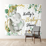 Allenjoy Personalized Elephant Leaves Baby Shower Backdrop