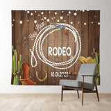 Allenjoy Personalized First Redeo Brown Wood Birthday Backdrop